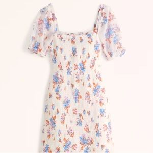 Abercrombie and Fitch white floral smocked midi dress